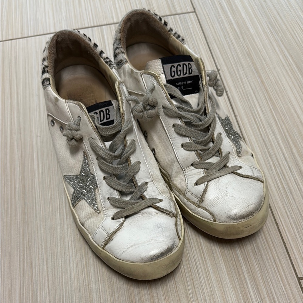 Golden Goose Zebra Black, White and Gray Distressed Sneakers